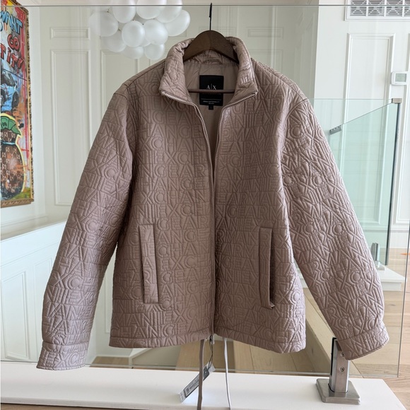 New Armani Exchange Beige Quilted Unisex Jacket Sz L - Picture 6 of 11